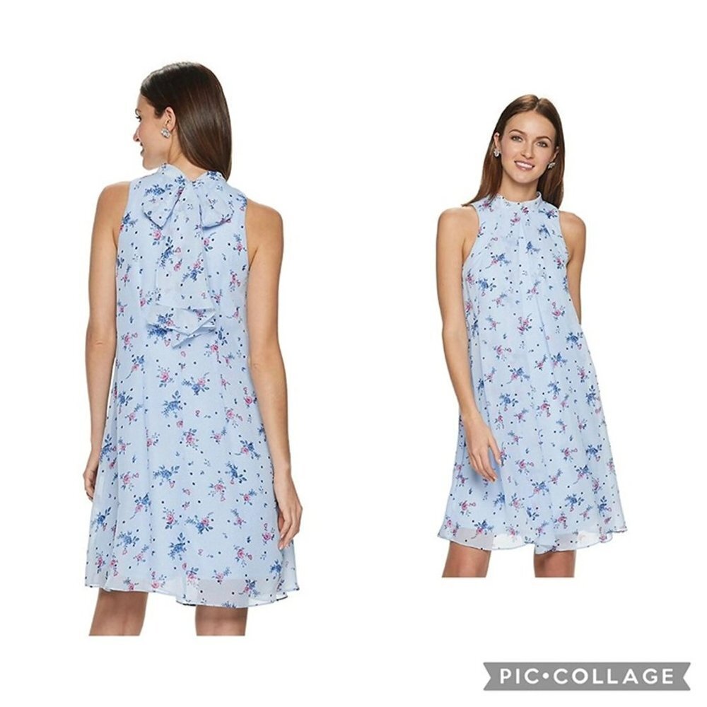 New Women's ELLE Mockneck Bow-Back Chiffon Sleeveless Trapeze Dress P5471